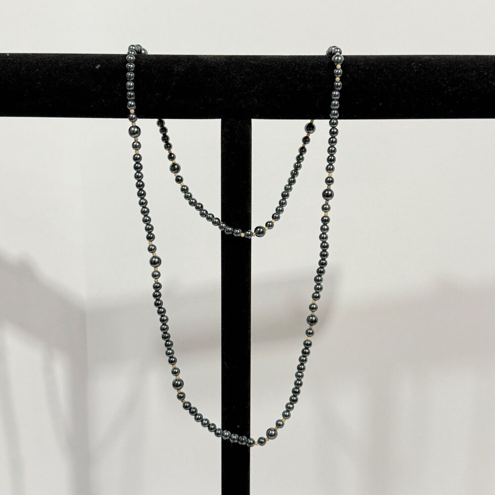 Vintage Silver Tone Beaded Statement Necklace Long Strand - Picture 5 of 15